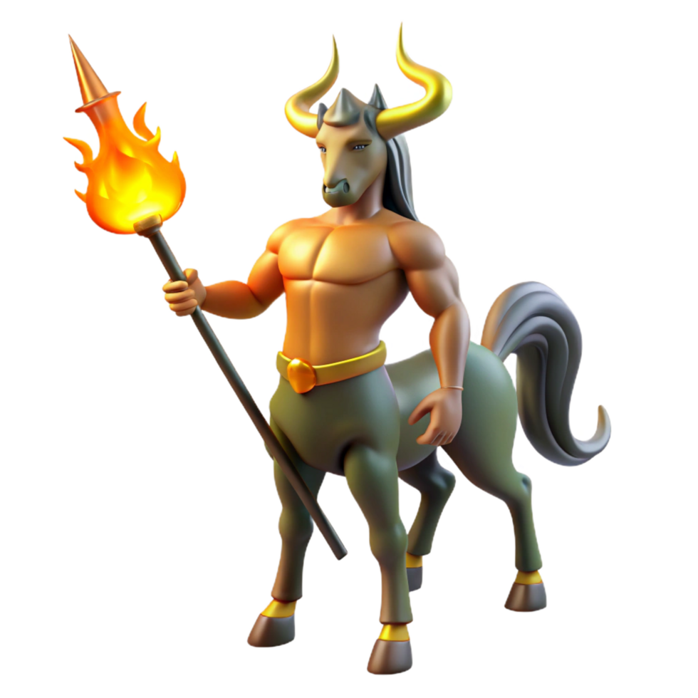 stunning vintage 3D Render Minotaur with Flaming Spear authentic png