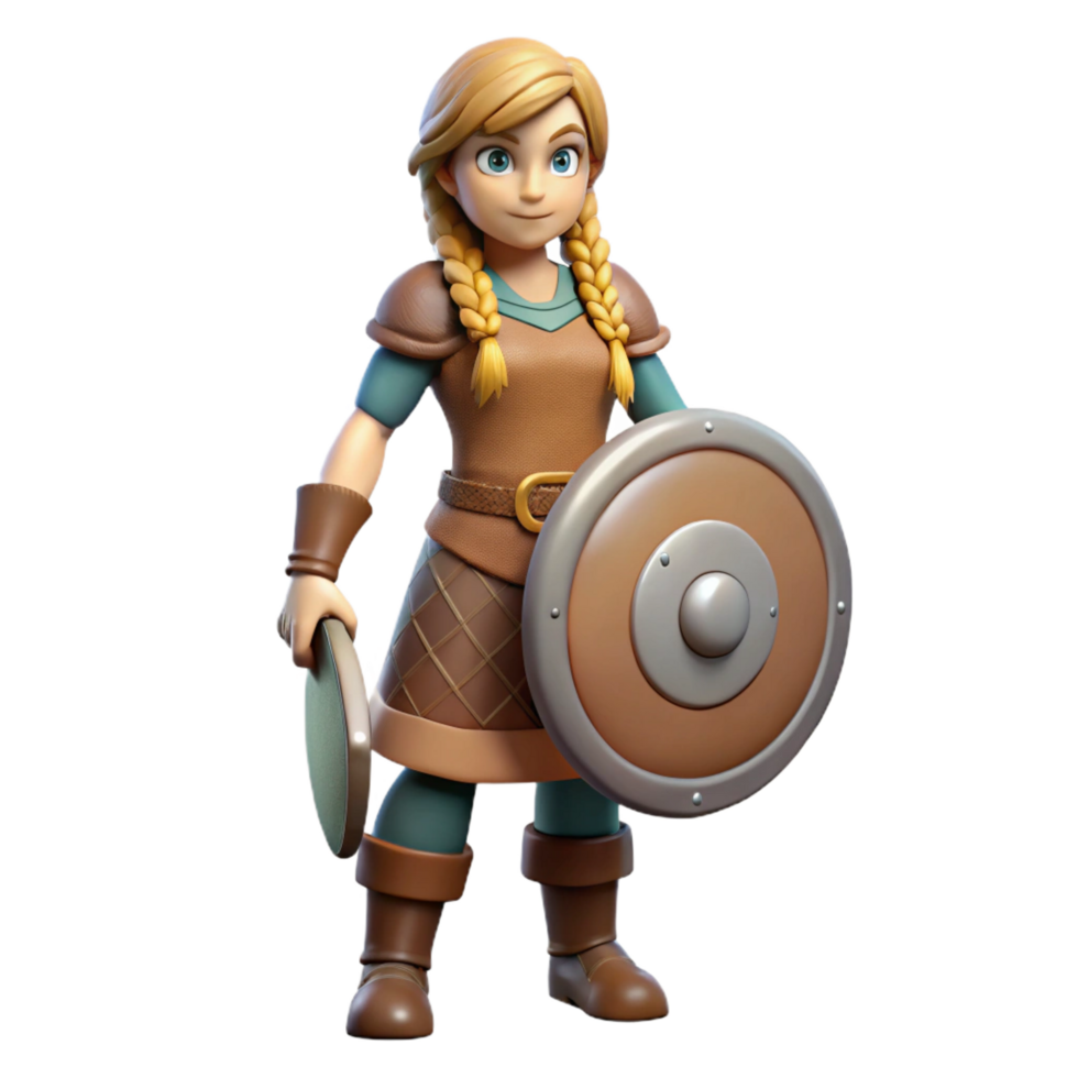 serene traditional 3D Render Girl Warrior Cartoon high resolution png