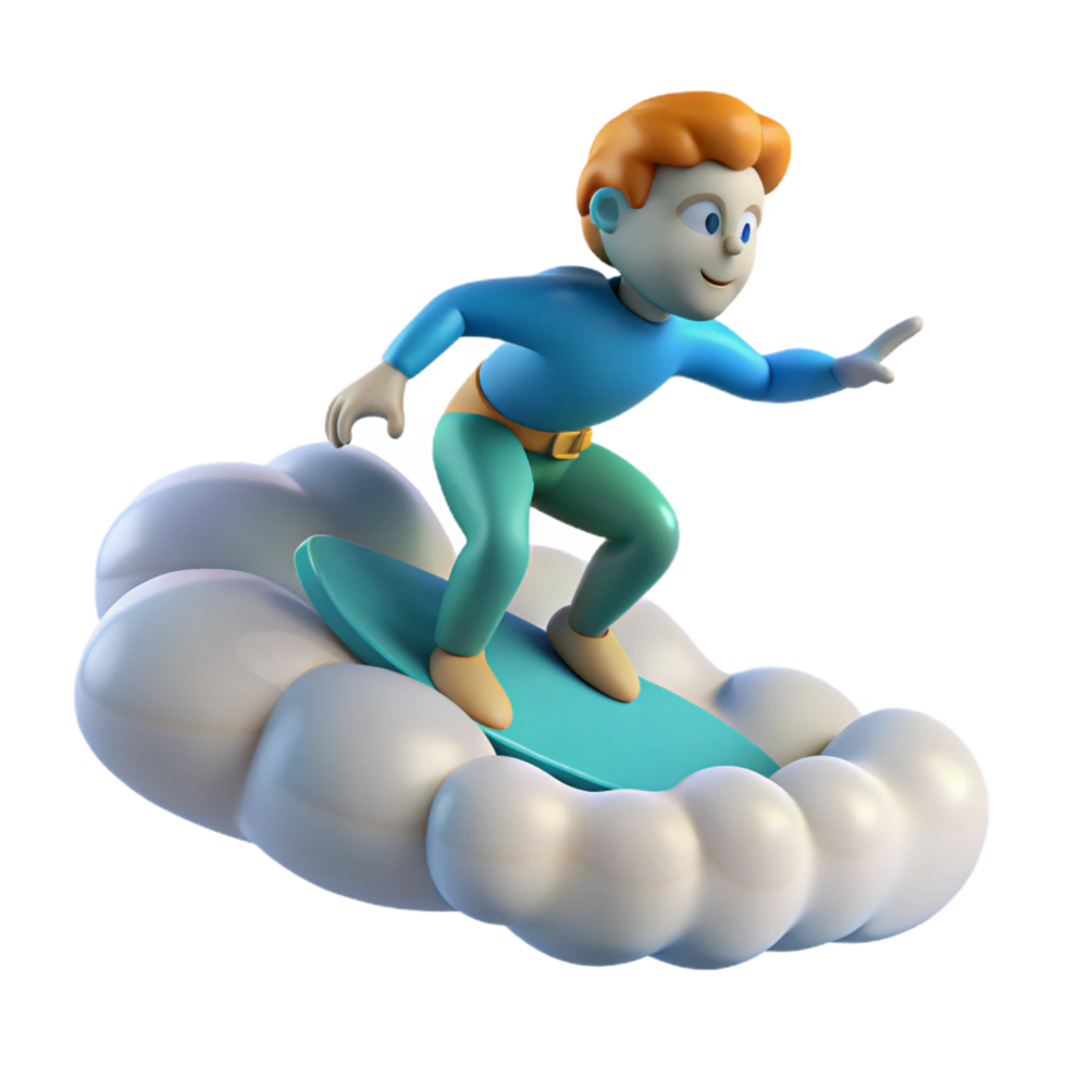 impressive creative 3D Cartoon Surfer on Cloud Illustration professional png