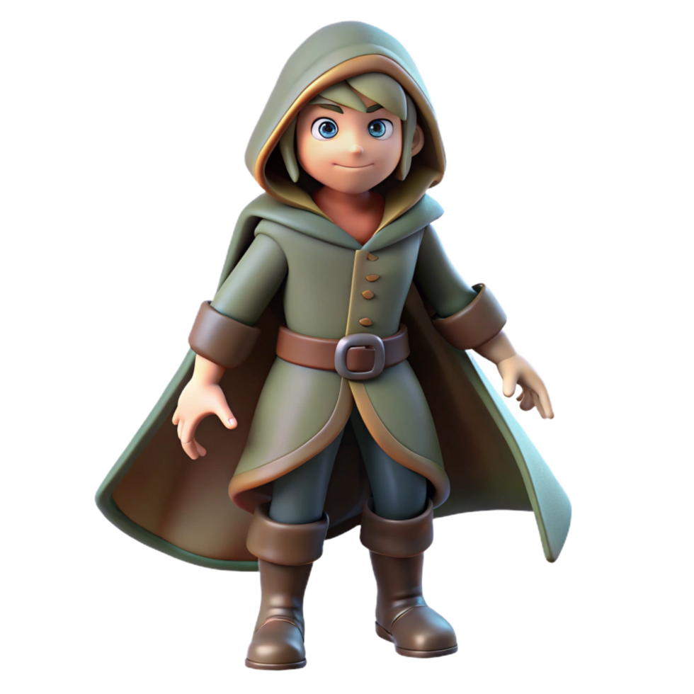 beautiful minimalist 3D Render Cartoon Boy in Green Cloak authentic png