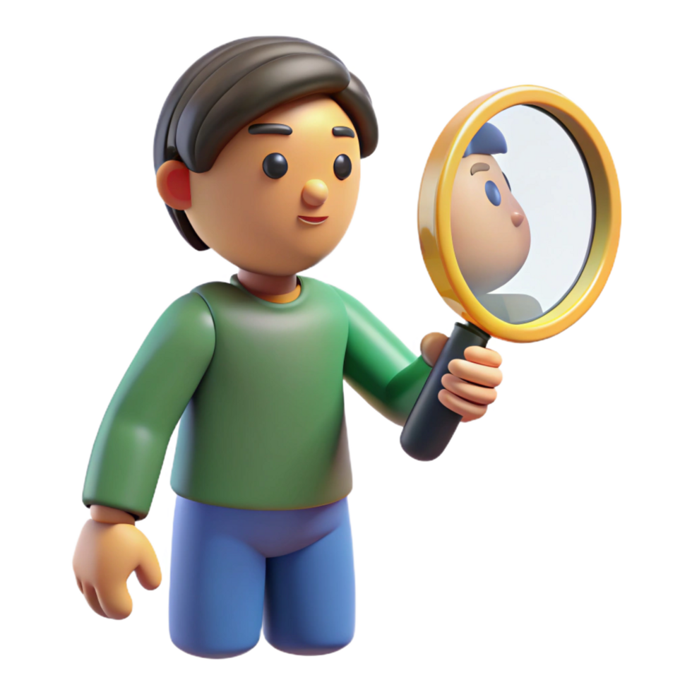 stunning modern 3D Cartoon Boy with Magnifying Glass 4K png