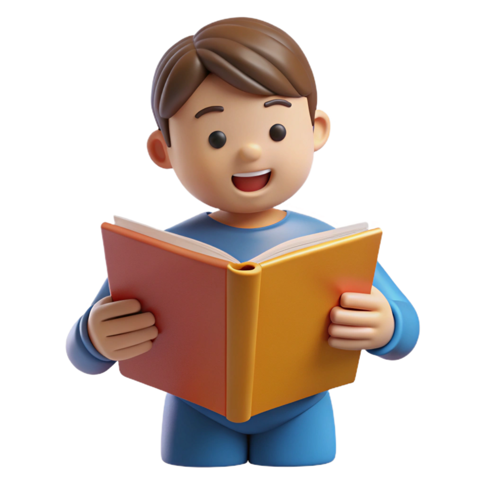 beautiful minimalist 3D Illustration Boy Reading Book 4K png