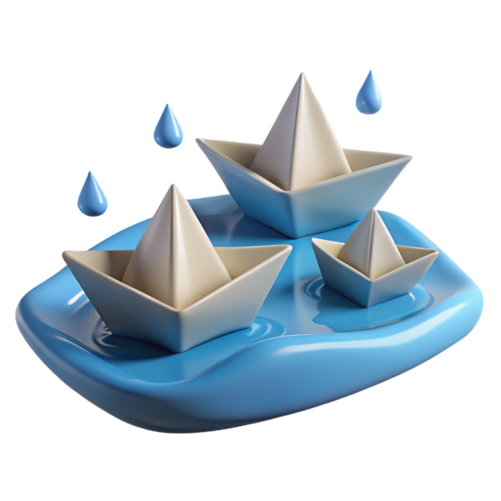 impressive artistic 3D Render Paper Boats Floating on Water premium png