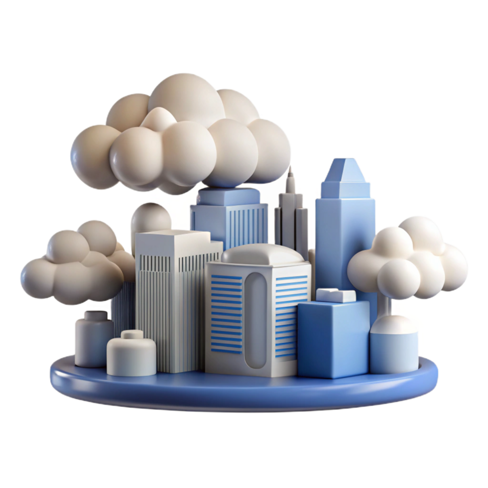 impressive rustic 3D Cityscape Illustration Cloudy Day Urban Scene high quality png
