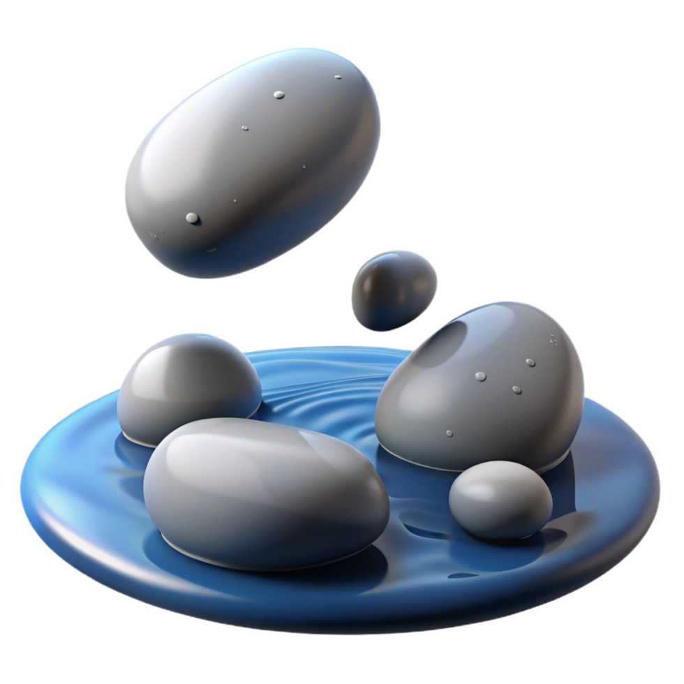 extraordinary artistic 3D Render Smooth Stones in Water authentic png