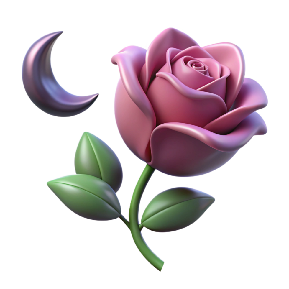 impressive artistic 3D Rose and Crescent Moon Illustration premium png