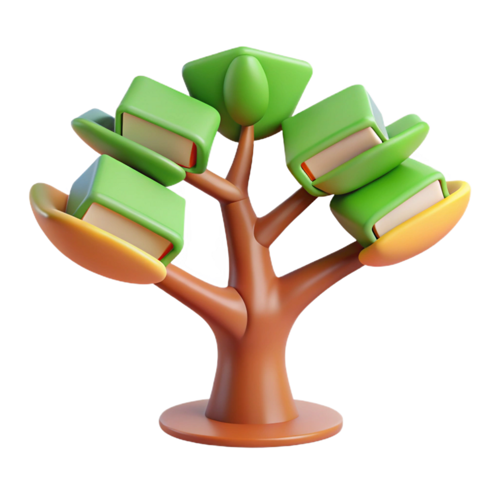 stunning rustic 3D Render Book Tree Illustration 4K png
