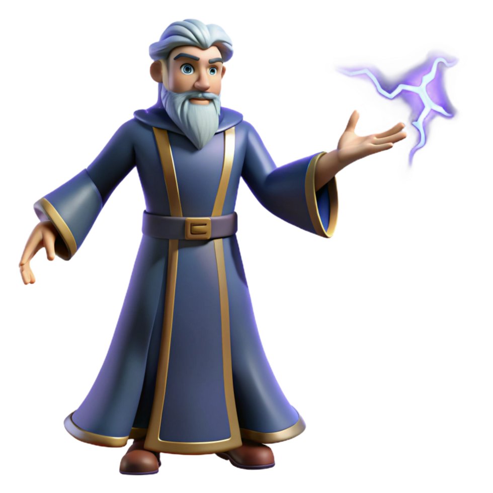 dramatic minimalist Wizard 3D Render, Fantasy Magic Illustration high quality png