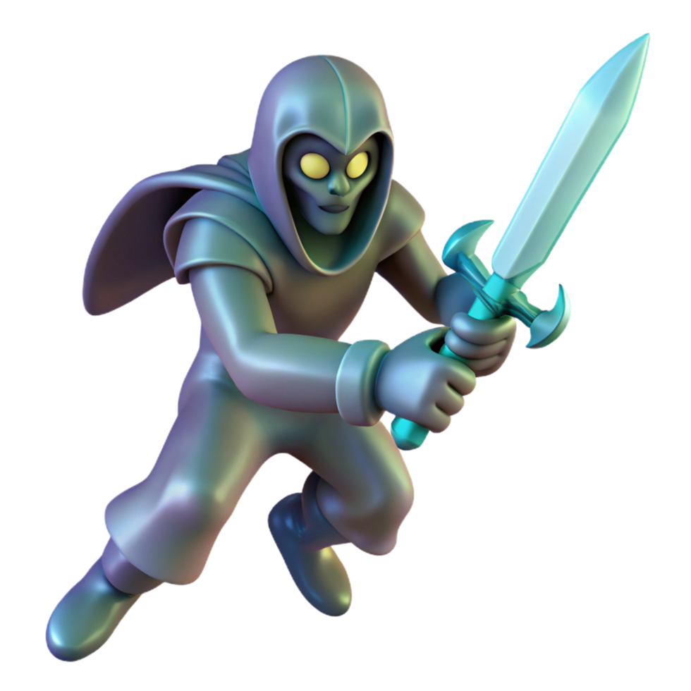 impressive abstract 3D Render of a Hooded Figure with a Sword high quality png