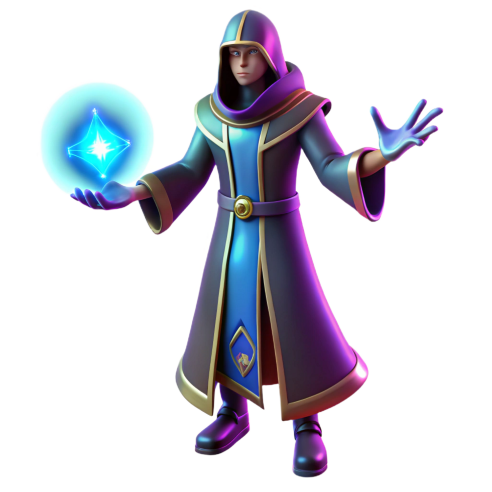 stunning rustic 3D Render Wizard Game Character 4K png