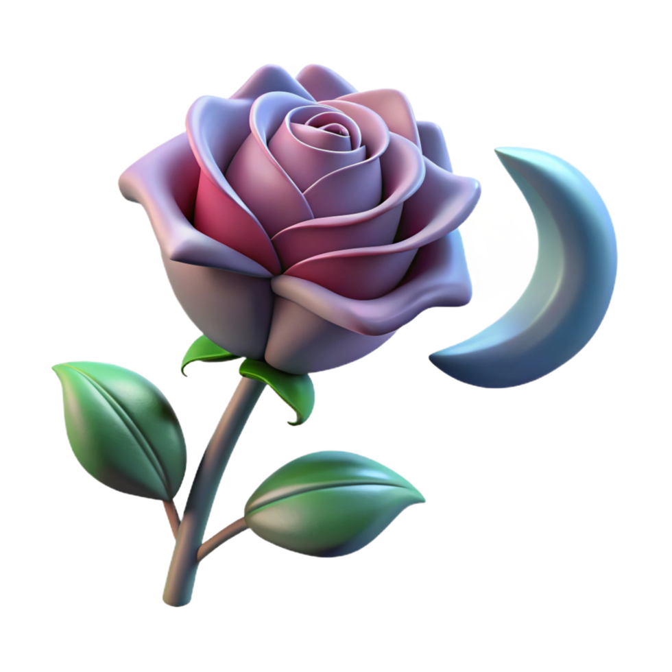 stunning minimalist 3D Rose and Moon Illustration detailed png