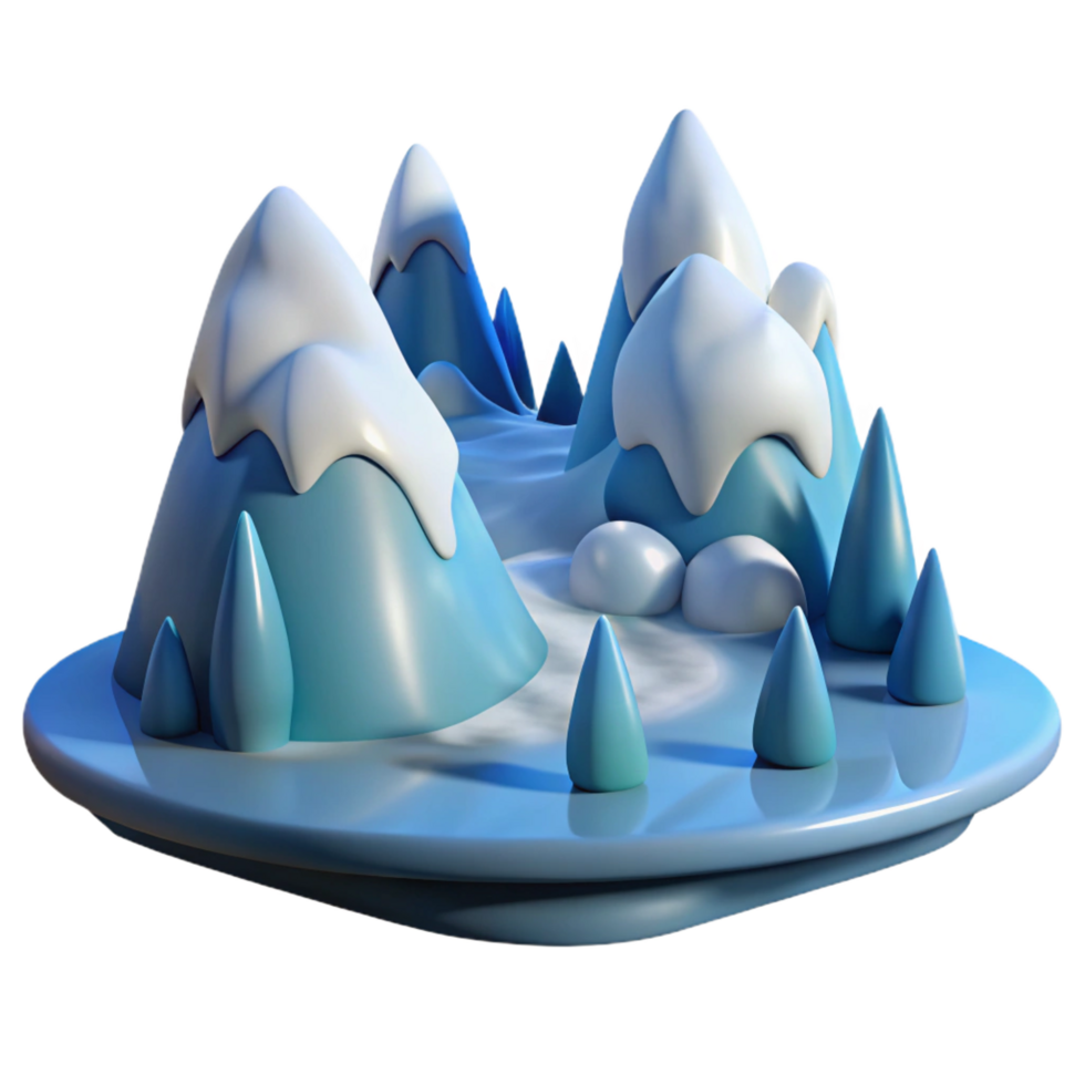 magnificent modern Cartoon Snowy Mountain 3D Render authentic png