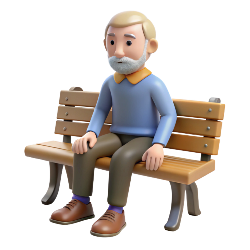 wonderful abstract 3D Cartoon Senior on a Bench Illustration genuine png