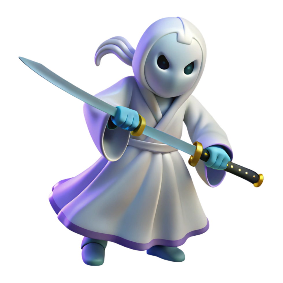 extraordinary artistic 3D Render White Ninja with Katana high quality png