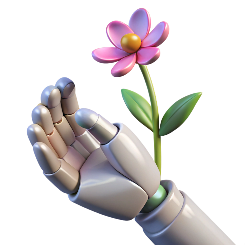 extraordinary rustic 3D Render of Robotic Hand and Flower authentic png