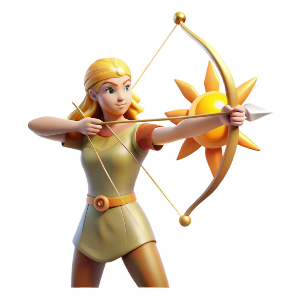 impressive artistic 3D Render Archer Girl with Sun Bow original png