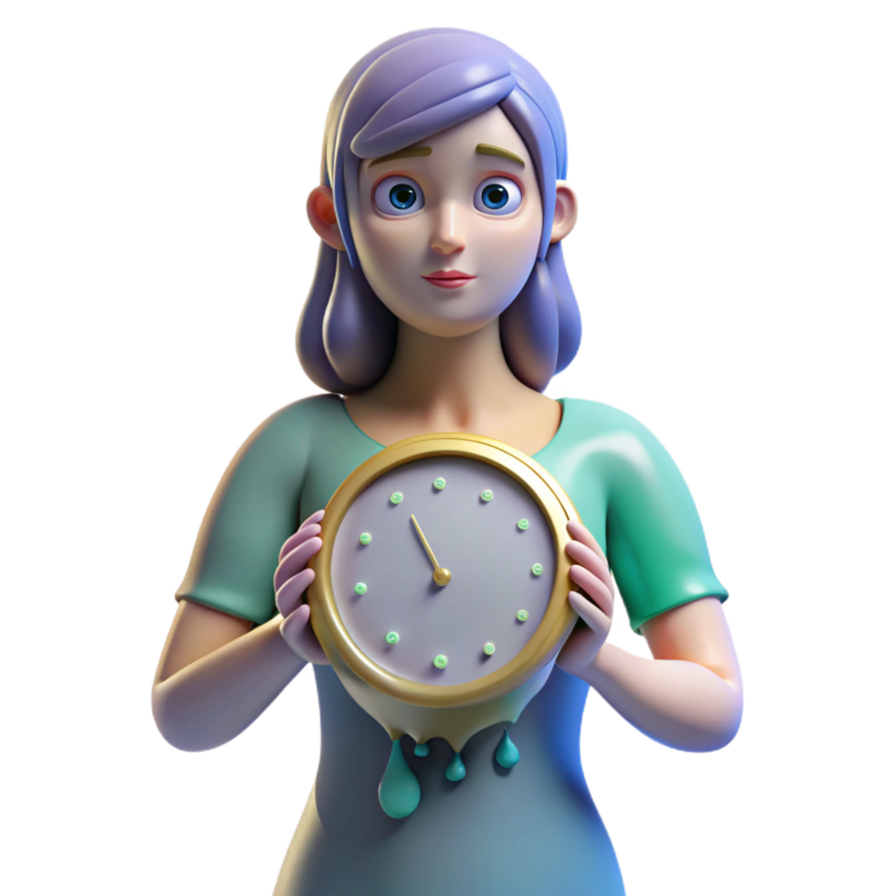 extraordinary vintage 3D Illustration Woman Holding Melting Clock exclusive png