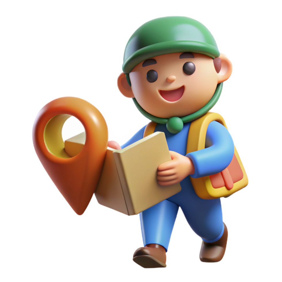 impressive modern 3D Cartoon Traveler with Map high quality png