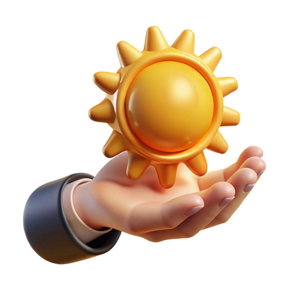 wonderful abstract 3D Hand Holding Sun Illustration original png
