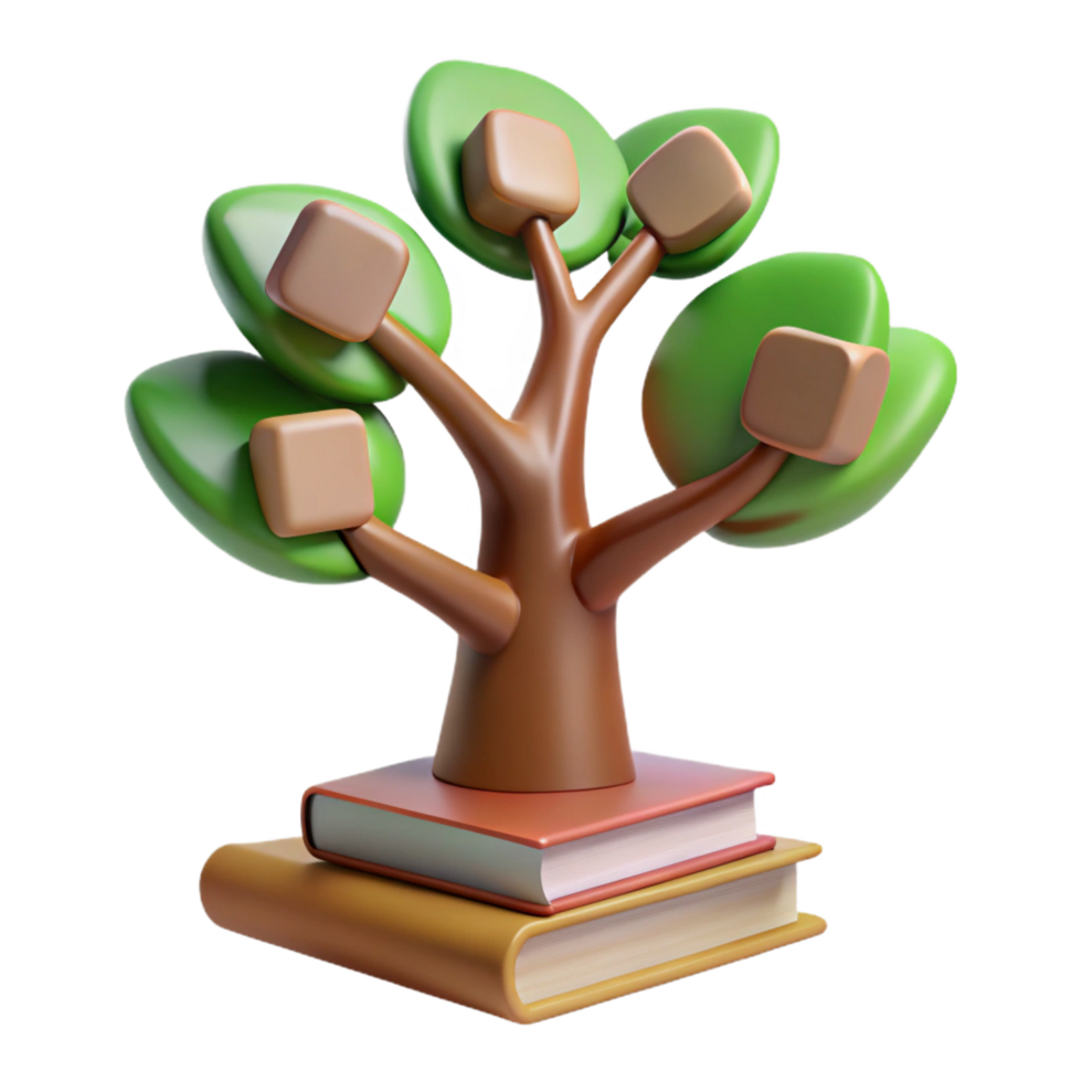 serene abstract 3D Render Tree of Knowledge on Books high resolution png