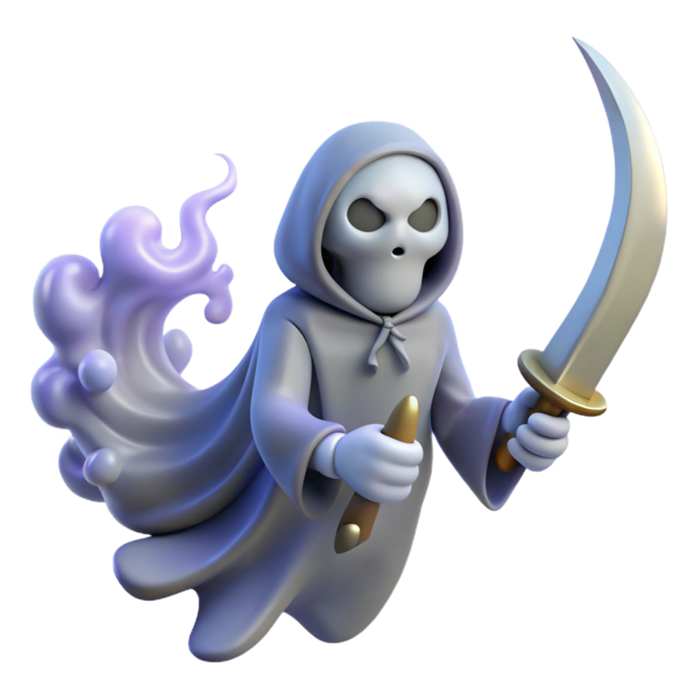 dramatic rustic 3D Cartoon Grim Reaper Illustration authentic png