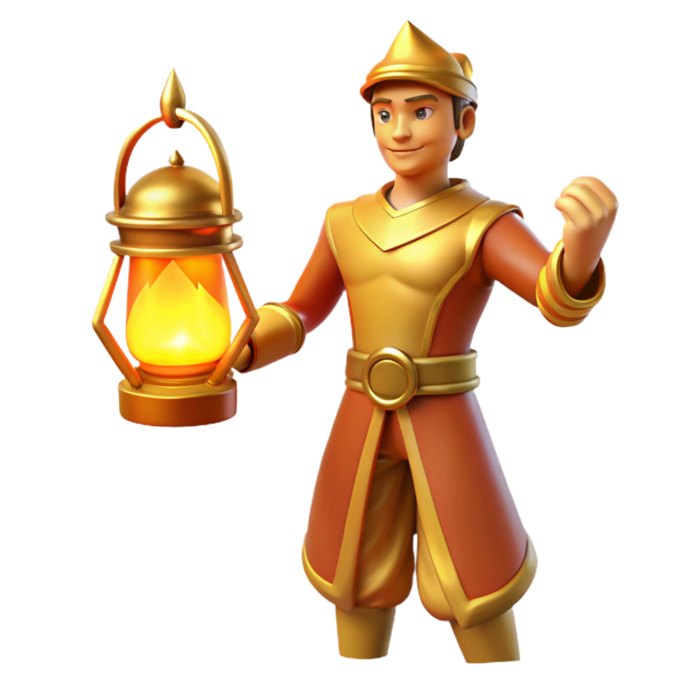serene vintage 3D Render Golden Lantern Warrior high quality png