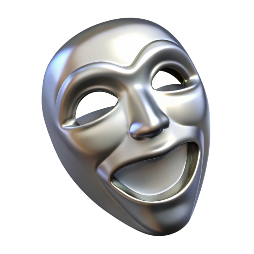 vibrant contemporary Silver Comedy Mask 3D Render authentic png