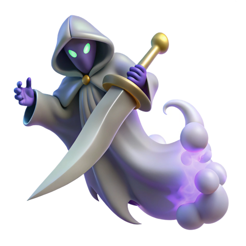 beautiful minimalist Spectral Swordsman 3D Render genuine png