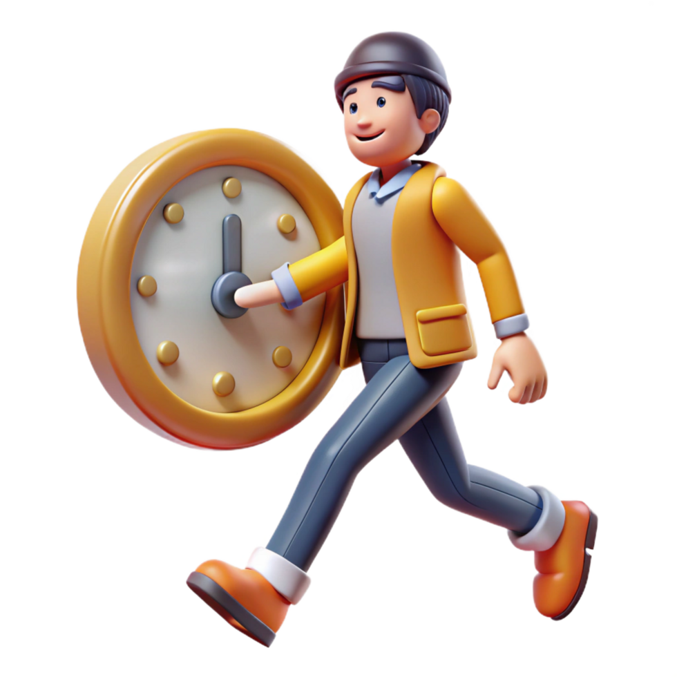 vibrant contemporary 3D Illustration Running Man with Clock 4K png