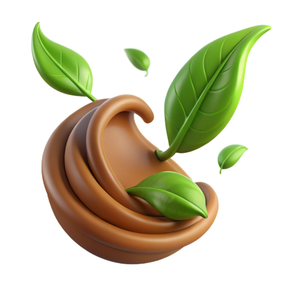 impressive abstract 3D Render Brown Swirl with Green Leaves high quality png