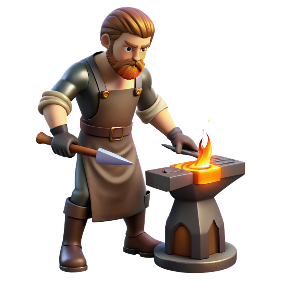 elegant rustic 3D Cartoon Blacksmith at Work original png