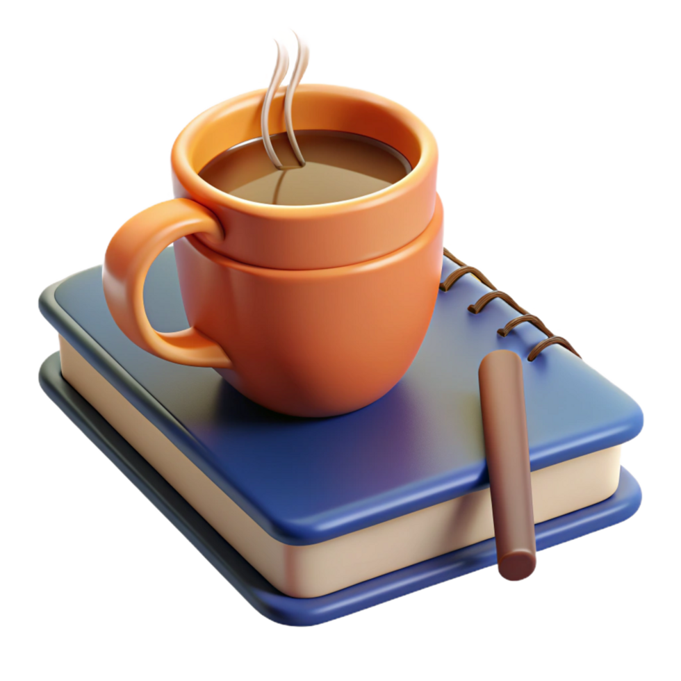 magnificent rustic 3D Render Coffee Mug Book Notebook 4K png