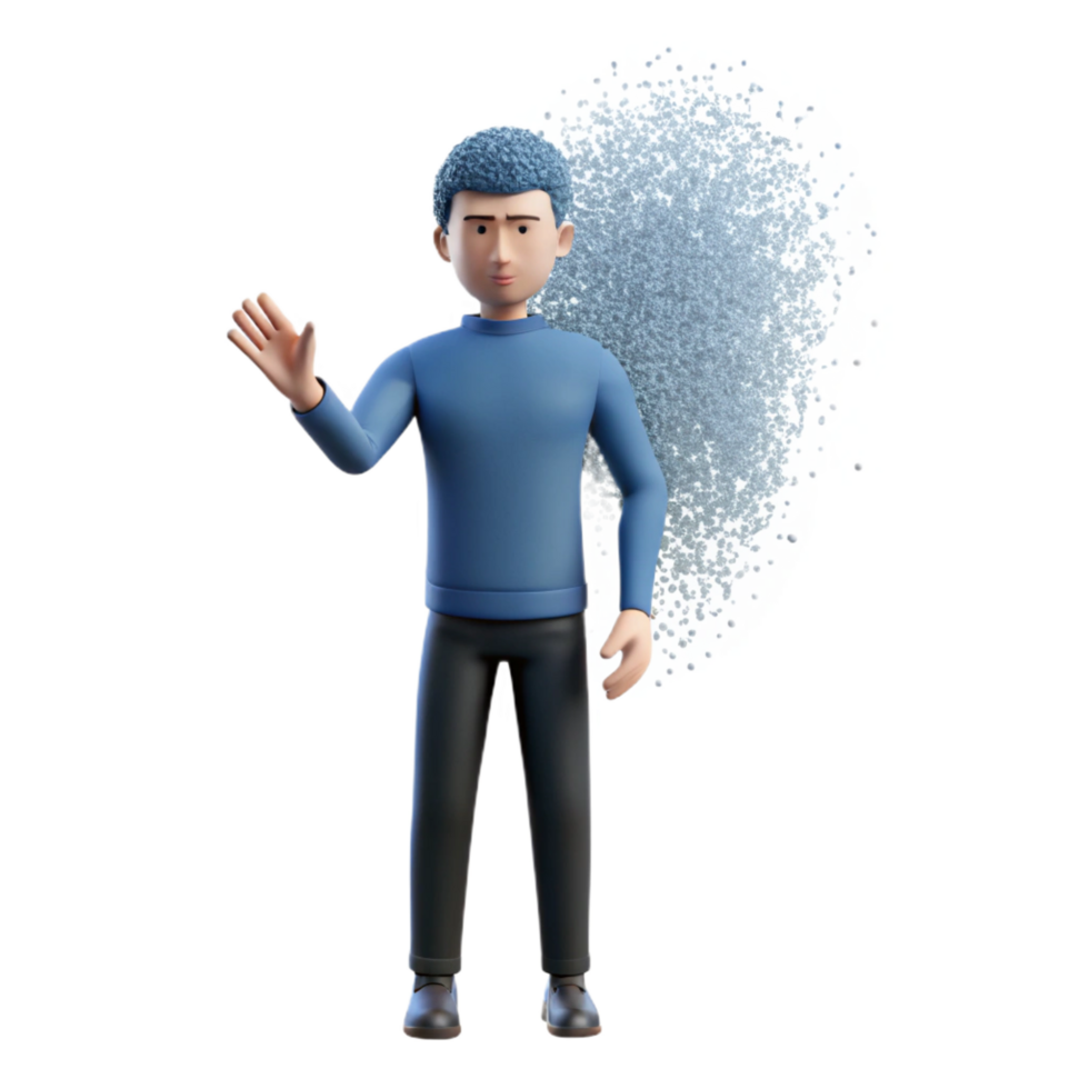vibrant traditional 3D Cartoon Man Presenting, Abstract Background high quality png