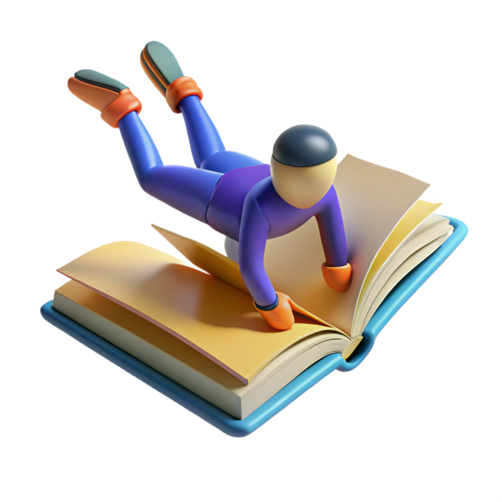 extraordinary artistic 3D Illustration Character Diving into Book exclusive png