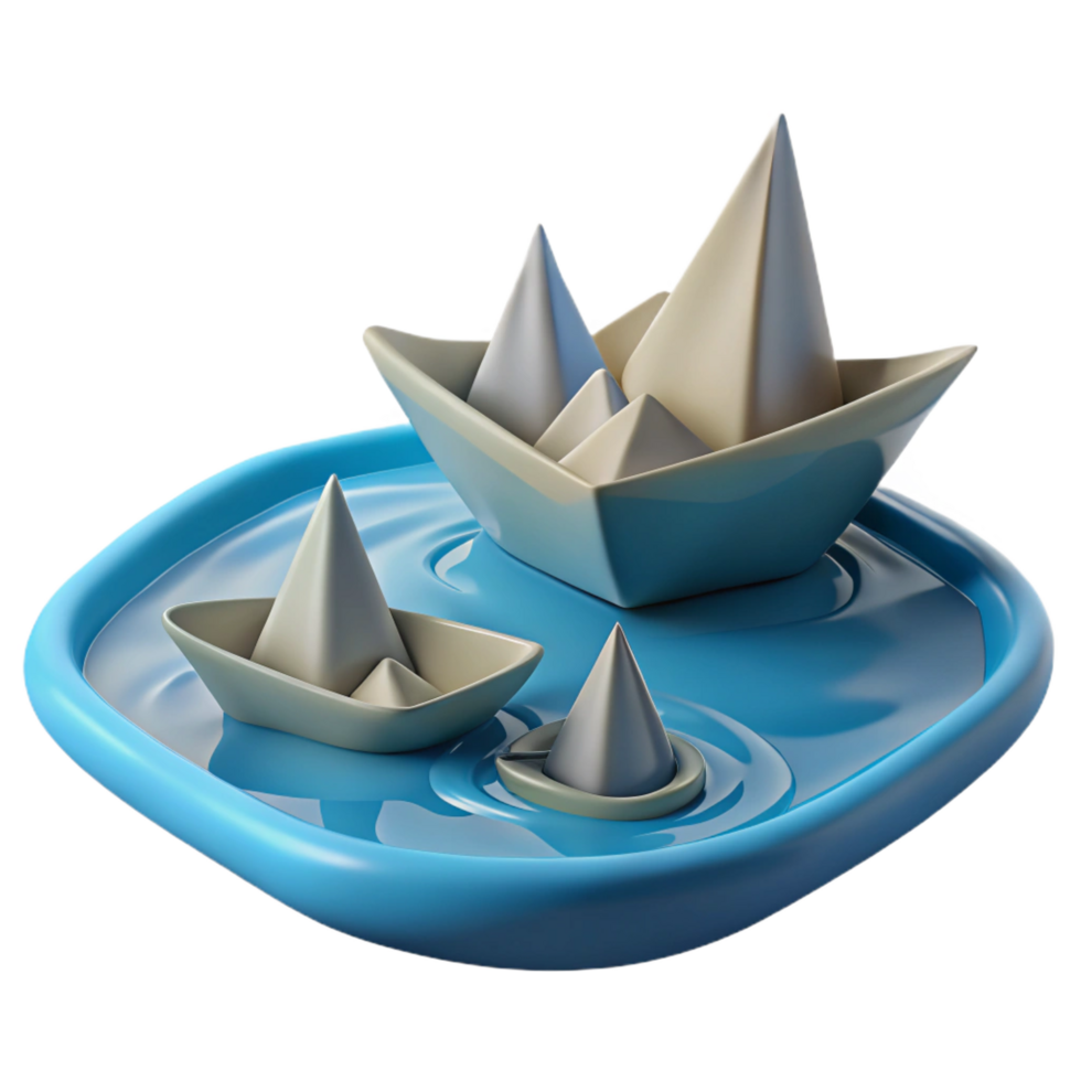 wonderful creative 3D Render Paper Boats in Water Illustration high quality png