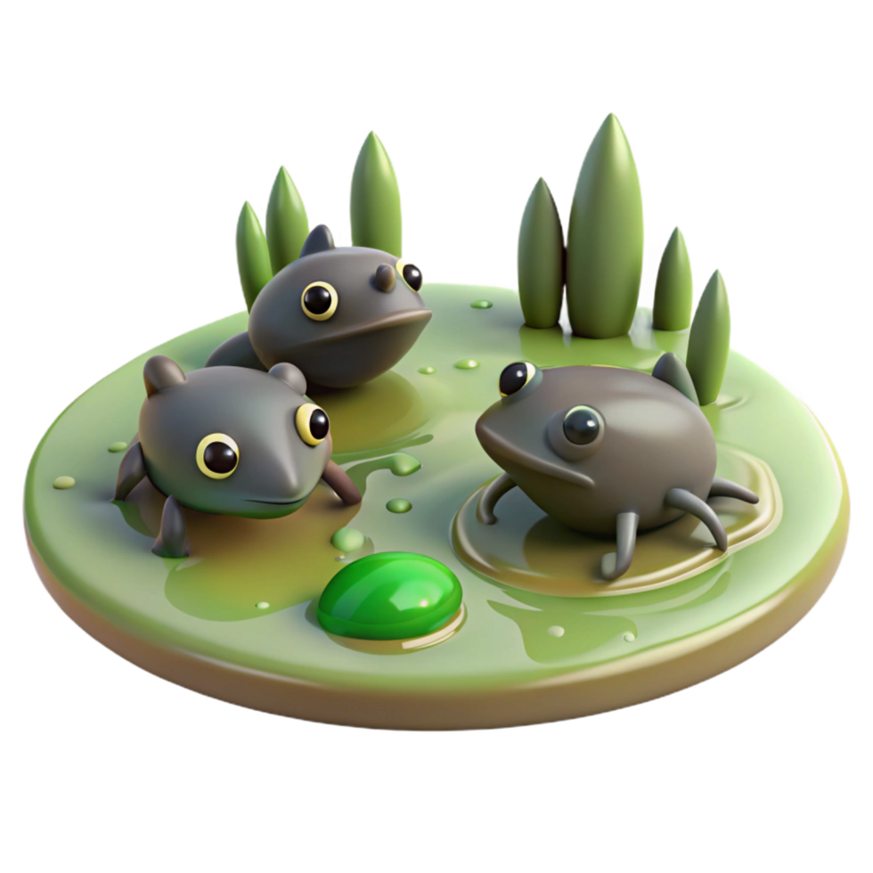 wonderful modern 3D Cartoon Frogs in Pond Illustration high quality png