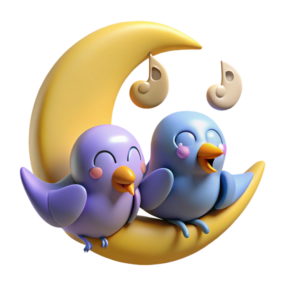 wonderful classic Cute Birds on Moon 3D Illustration authentic png