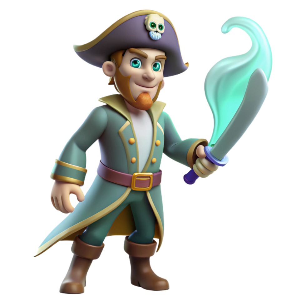 extraordinary abstract 3D Cartoon Pirate with Glowing Sword Illustration professional png