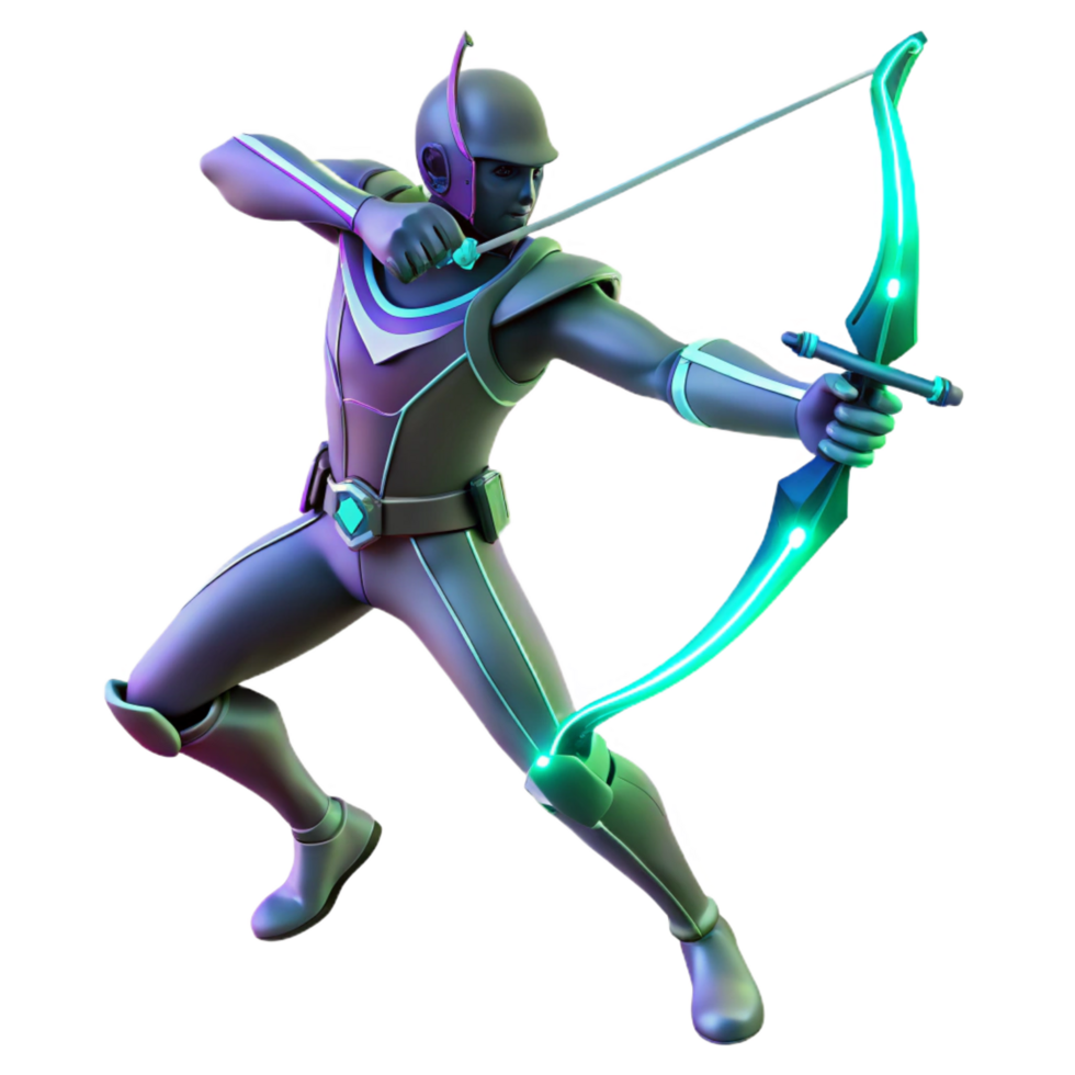 vibrant artistic Futuristic Archer 3D Render high quality png