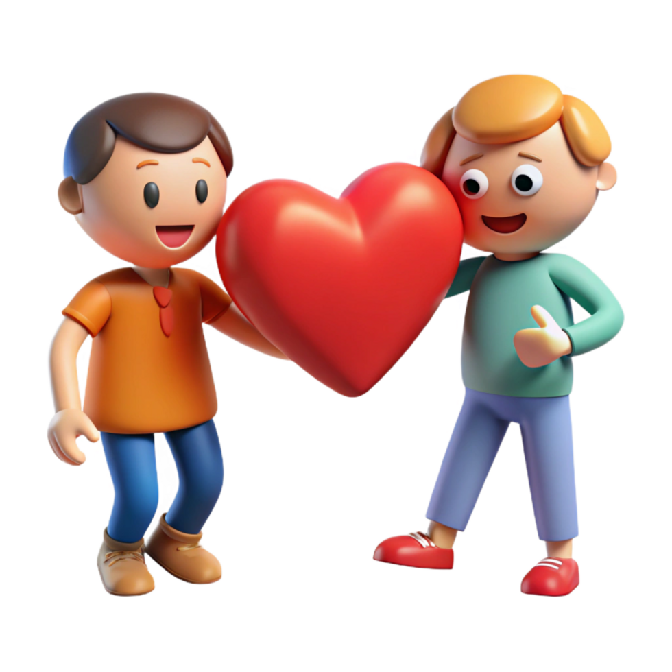 beautiful modern 3D Cartoon Illustration Two Kids and a Heart authentic png