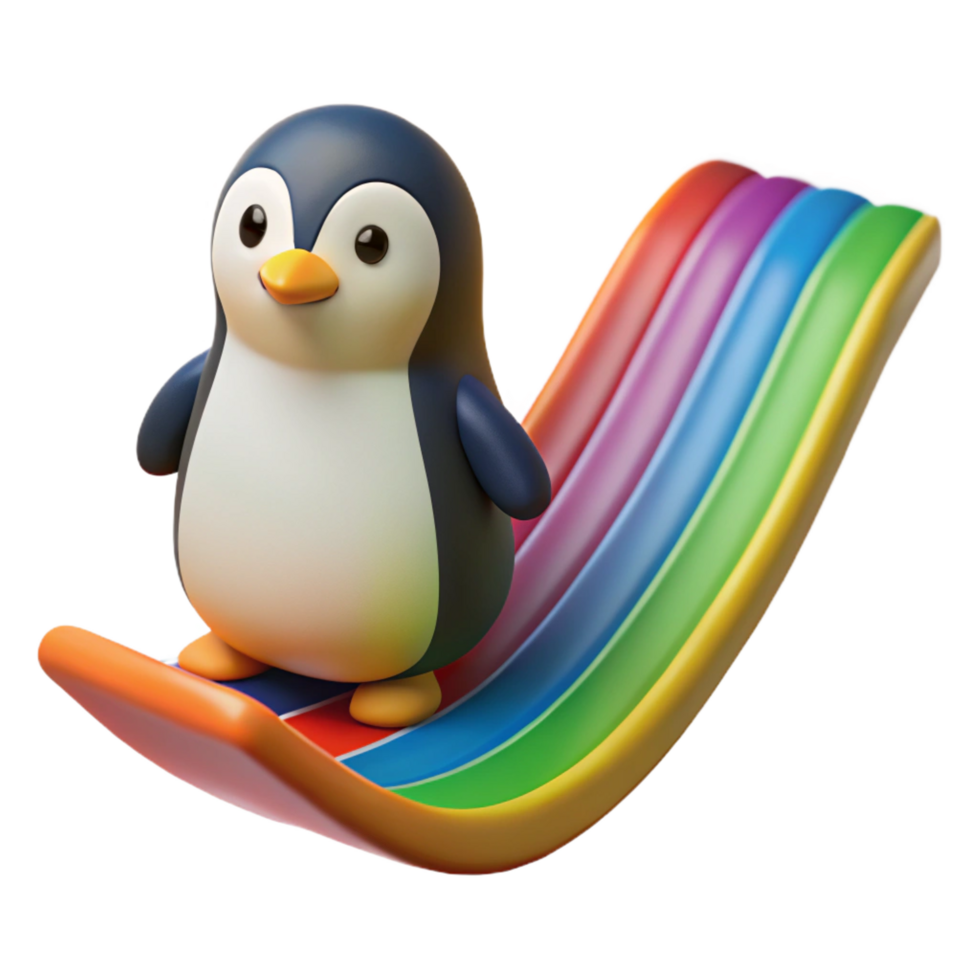wonderful modern 3D Render Penguin Rainbow Slide Cartoon high resolution png