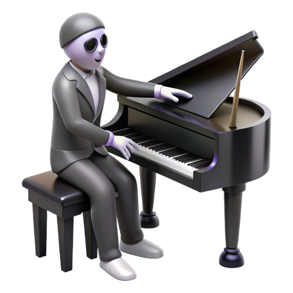 magnificent minimalist 3D Cartoon Pianist at Grand Piano authentic png