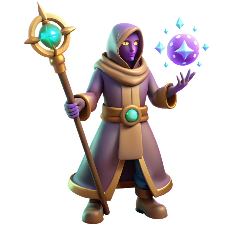wonderful rustic 3D Render Wizard with Staff professional png
