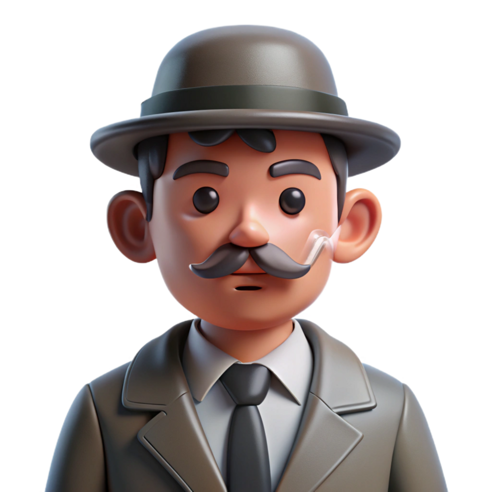 dramatic artistic 3D Cartoon Detective Illustration high quality png
