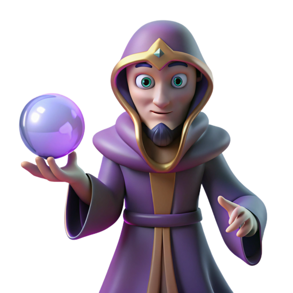 stunning rustic 3D Cartoon Wizard with Magic Orb authentic png