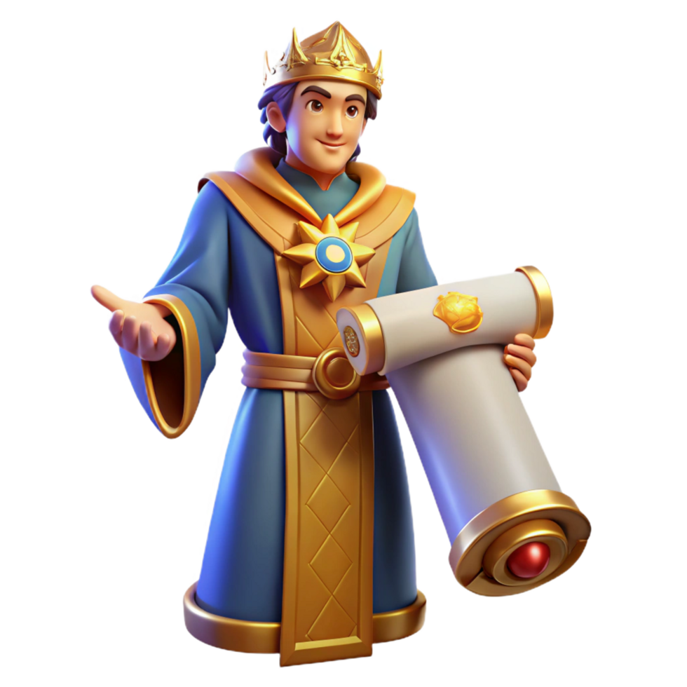 stunning modern 3D Render King with Scroll exclusive png