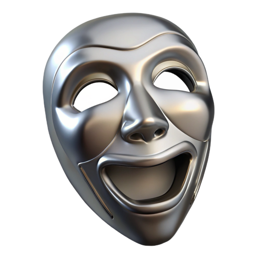 vibrant artistic Metallic Comedy Mask 3D Render high quality png