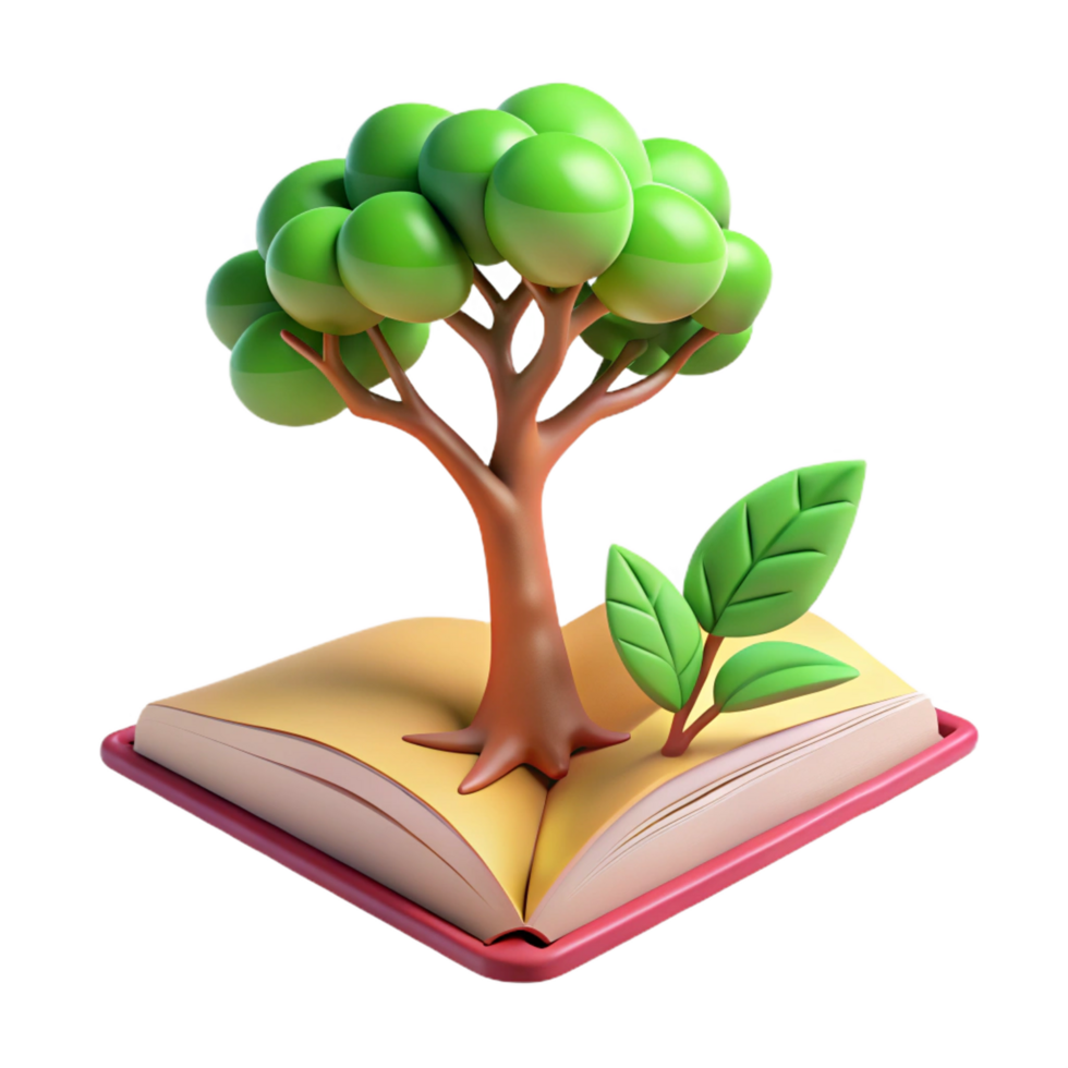 impressive contemporary 3D Render Book Tree Illustration high resolution png