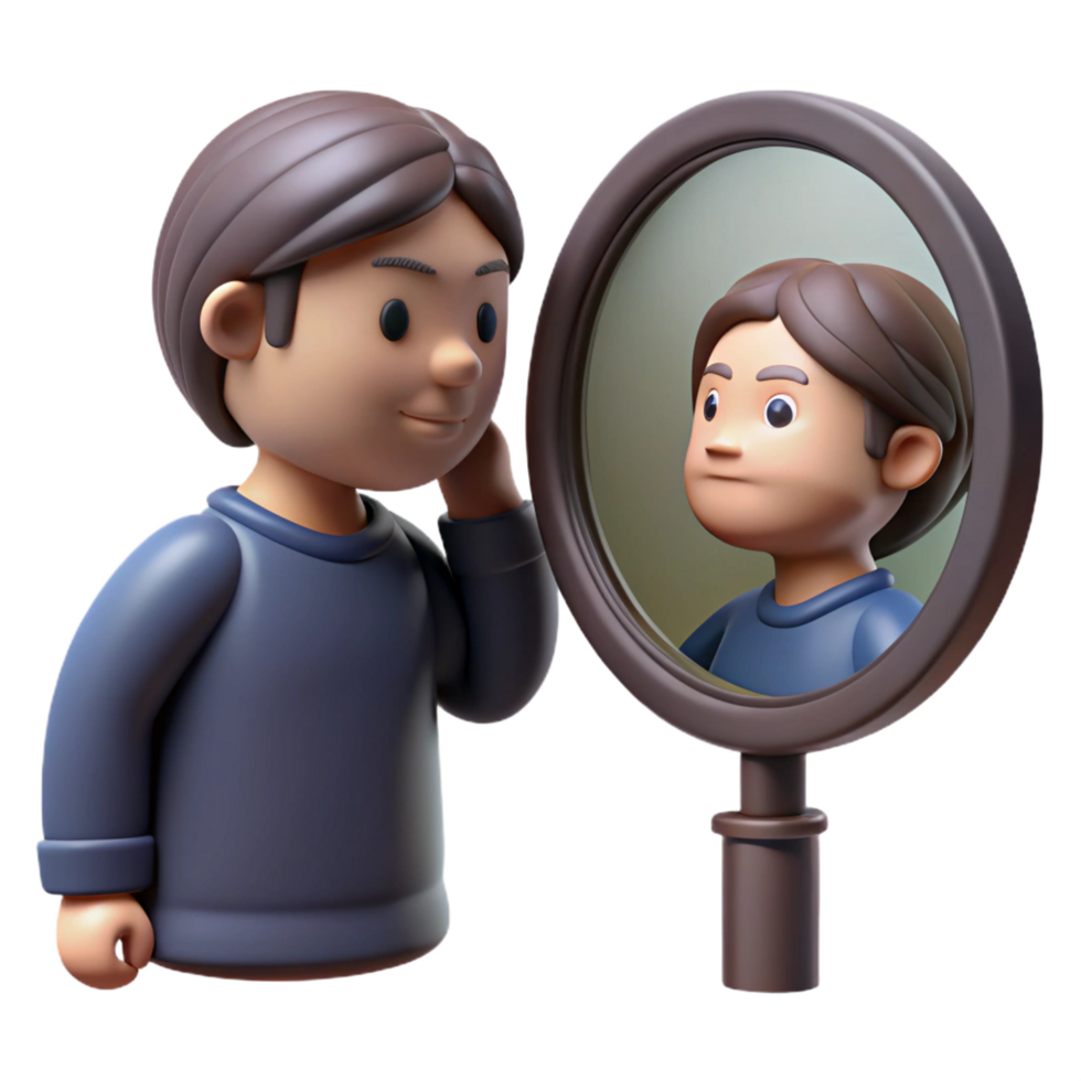 impressive minimalist 3D Cartoon Boy Self Reflection Illustration original png