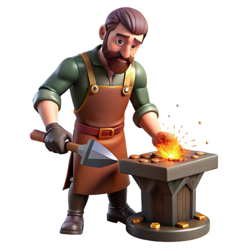 dramatic minimalist 3D Cartoon Blacksmith at Work original png